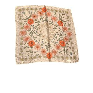 Tom & Eva Floral Polyester Square Scarf With Orange & White Flowers Floral Cotta